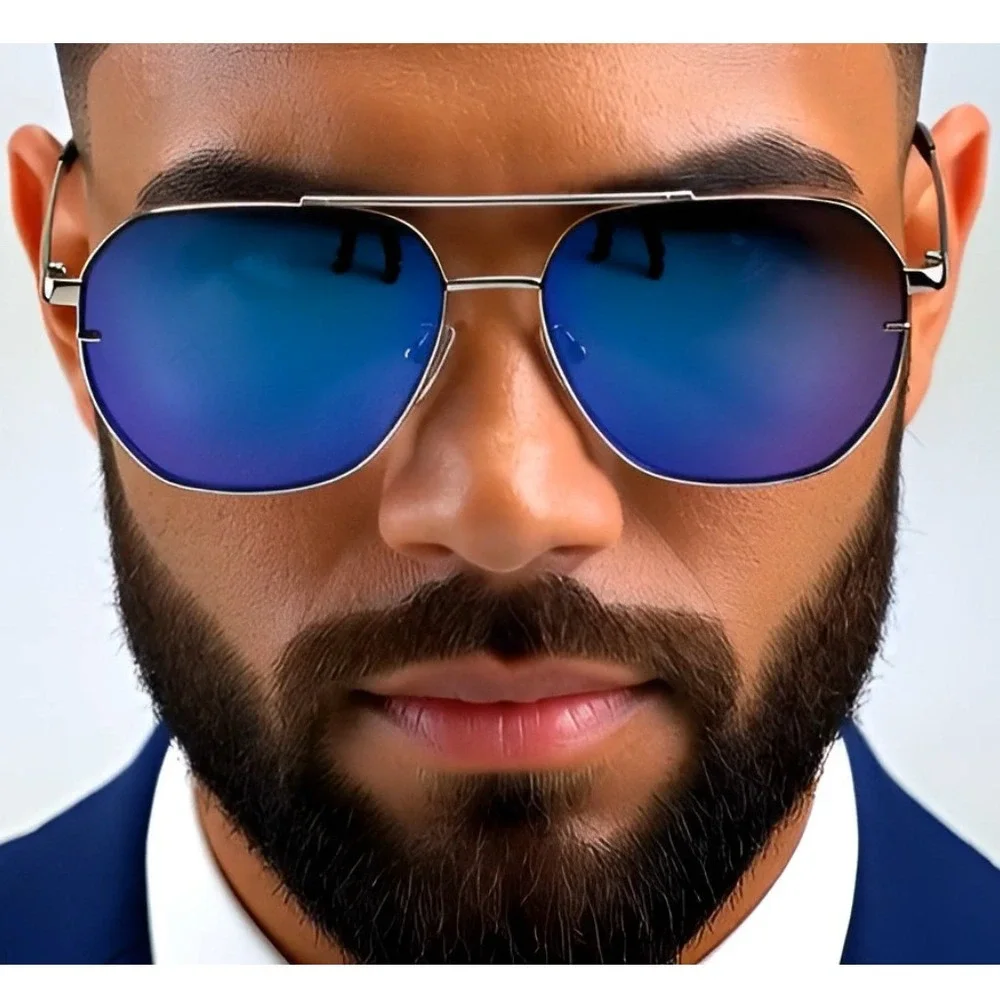 Square Sunglasses for Men and Women Fashion Metal‎ Vintage Gradient Shades Blue